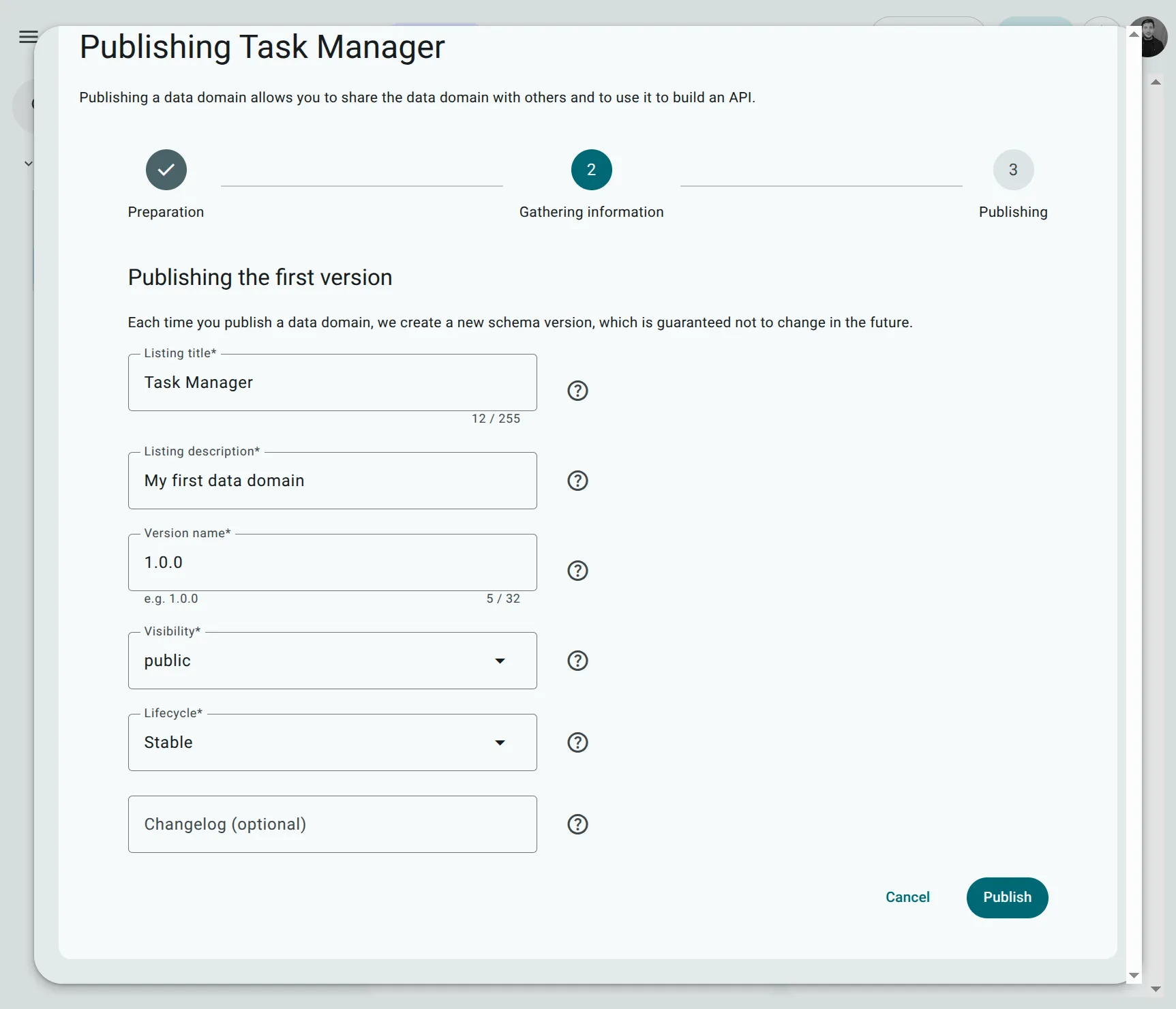 Domain Publish Screen