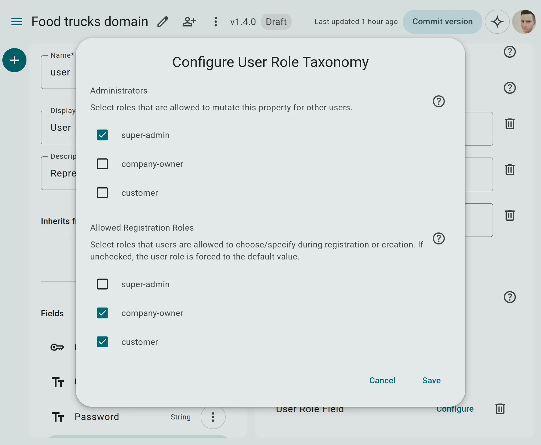 UserRole Configuration Options